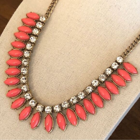 J.Crew | Coral Rhinestone Statement Necklace | 18” Adjustable - Picture 3 of 3